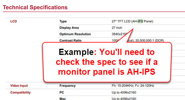 How to know if a monitor is AH-IPS panel