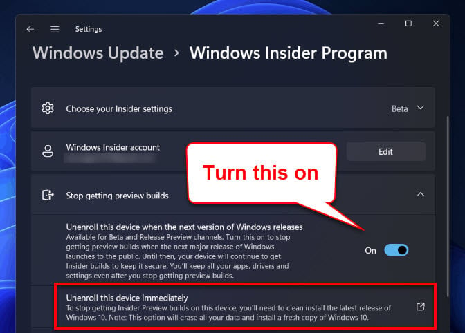 How to leave Windows 11 insider preview program