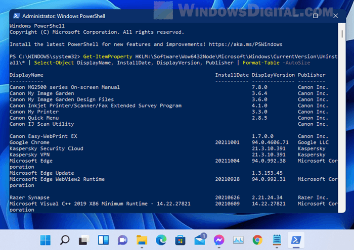 How to list installed programs in Windows 11