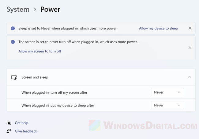 How to never sleep or turn off screen in Windows 11