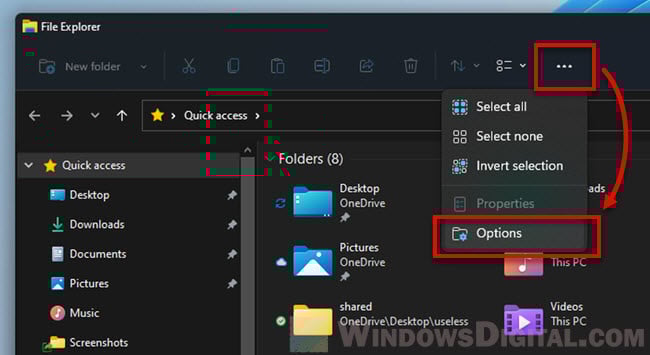 How to open Folder Options on Windows 11