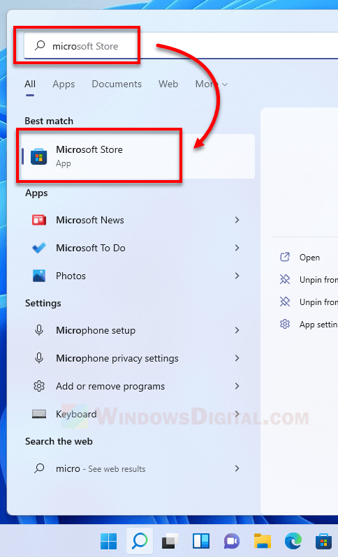 How to open Microsoft Store in Windows 11