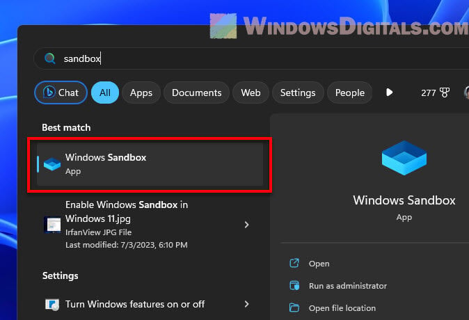How to open Windows Sandbox in Windows 11