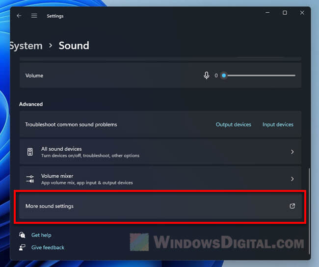 How to open advanced sound settings in Windows 11