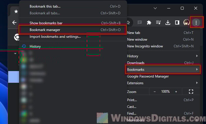 How to open bookmark manager in Chrome