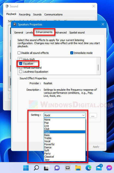 How to open sound equalizer settings in Windows 11