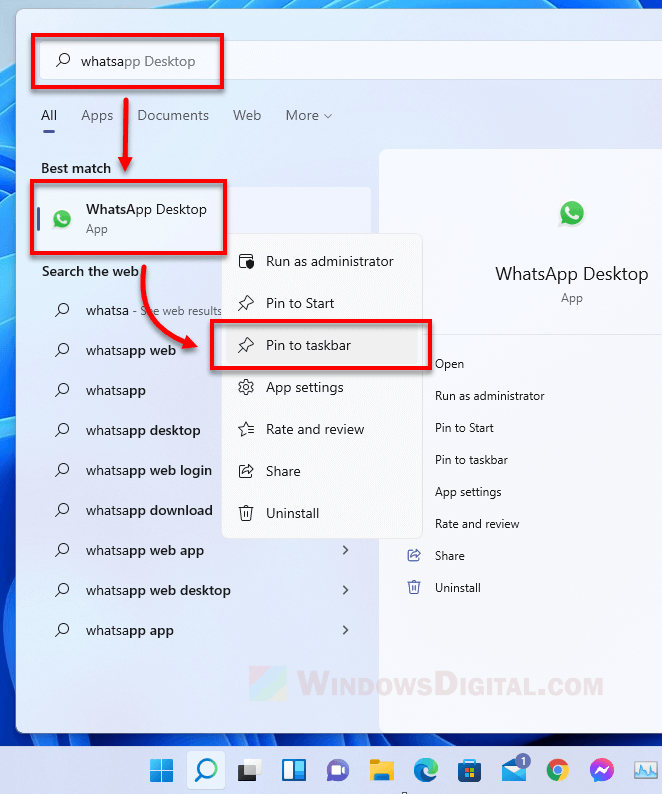 Bagaimana cara menyematkan desktop WhatsApp ke bilah tugas di komputer Windows 11?
