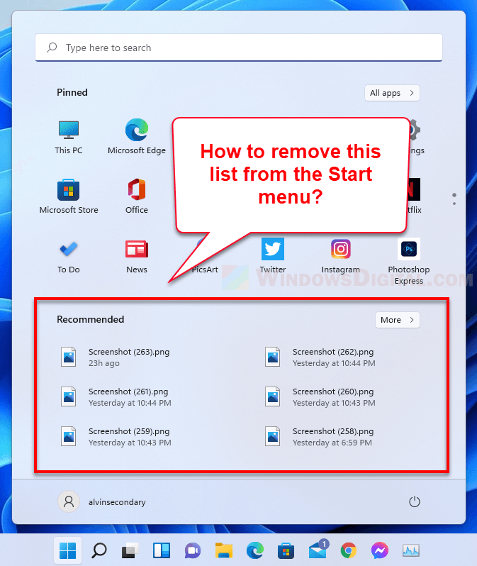 How to remove Recommended from Start menu Windows 11