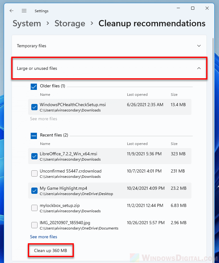 How to remove large files in Windows 11