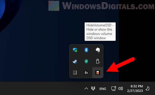 How to remove volume bar from screen in Windows 11