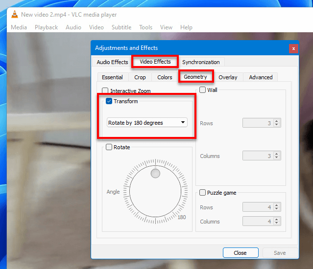 How to rorate a video in Windows 11 with VLC