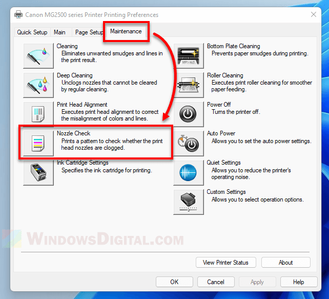 How to run a nozzle check on Windows 11