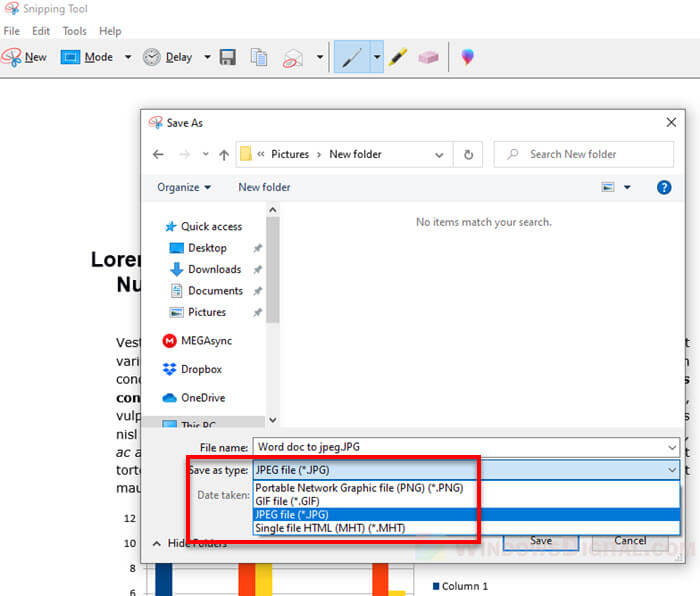 How to save a word document as a JPEG in Windows 10