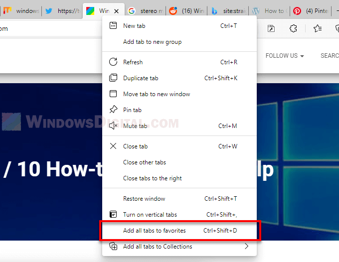 How to save all tabs in Edge