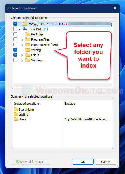 How to search for files only from certain folders Windows 11