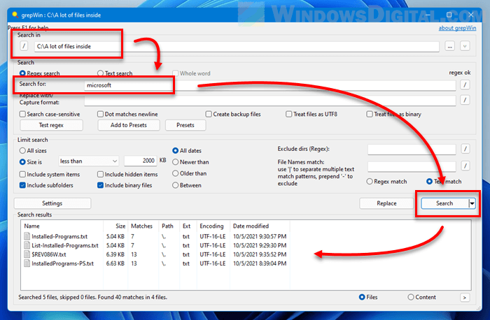How to search for text in files Windows 11