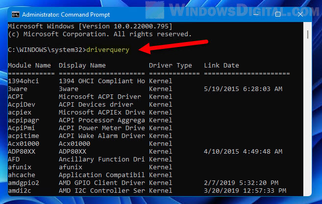 How to see a list of all installed windows drivers