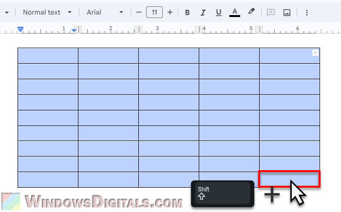 How to select an entire table in Google Docs