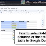 How to select table columns or the entire table in Google Docs