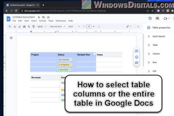 How to select table columns or the entire table in Google Docs