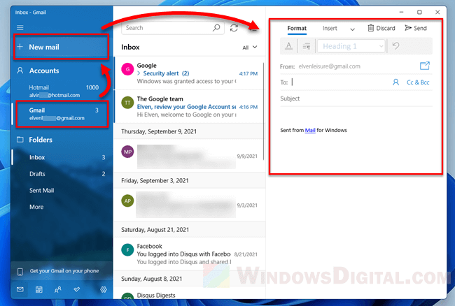 How to send email using Gmail in Windows 11 Mail app