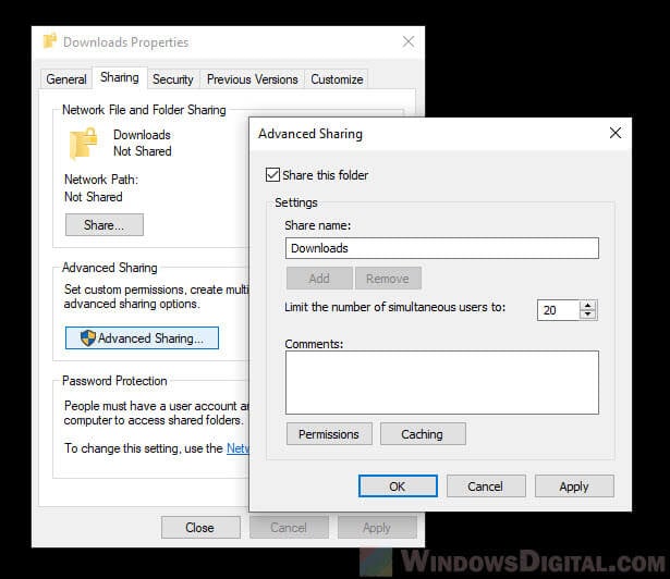 How to share a folder to allow sync between two computers in Windows 10