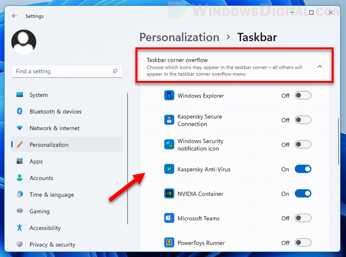 How to show hidden icons on taskbar corner Windows 11