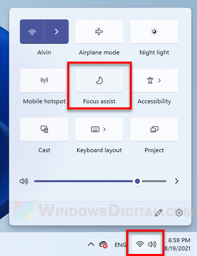 How to switch focus assist off priority alarms only mode Windows 11