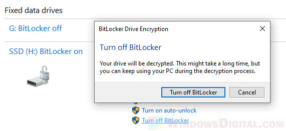 How to turn off BitLocker locked drive Windows 10