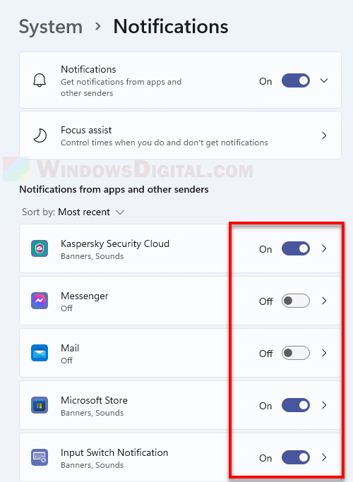How to turn off notifications for certain apps Windows 11