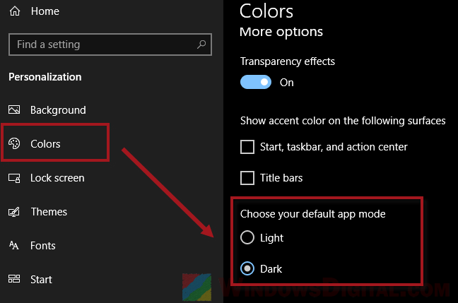 How to turn on Windows 10 dark mode theme