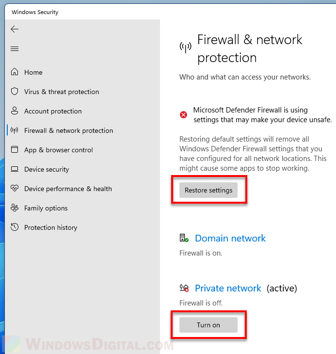 How to turn on firewall in Windows 11