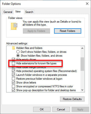 How to unhide file extensions in Windows 10