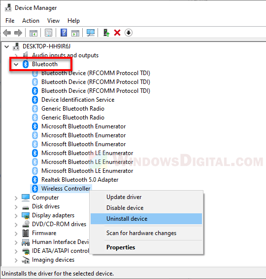 How to uninstall Bluetooth device in Windows 11 10