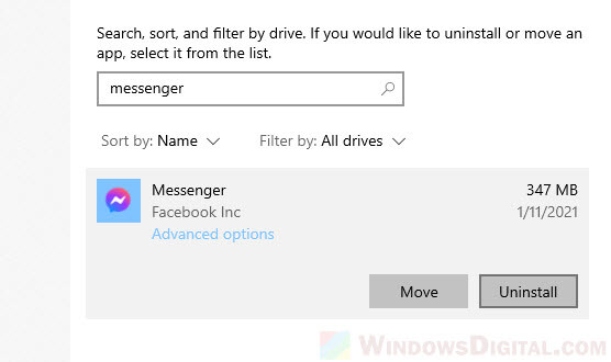 How to uninstall Facebook Messenger from Windows 10