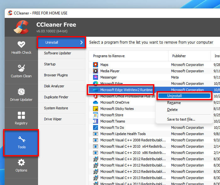 How to uninstall Microsoft Edge WebView2 Runtime