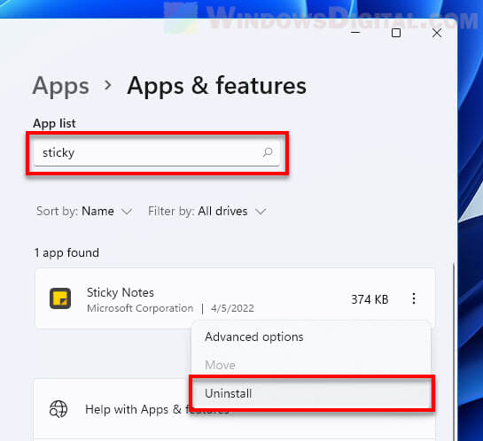 How to uninstall Sticky Notes in Windows 11