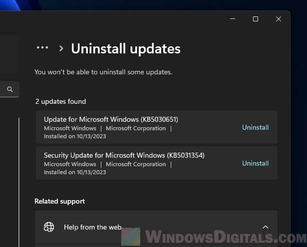 How to uninstall a recent Windows 11 Update