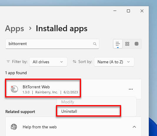 How to uninstall btweb