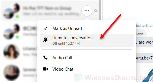 How to unmute someone group chat messages on Facebook Messenger