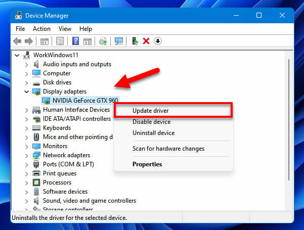 How to update graphics driver in Windows 11