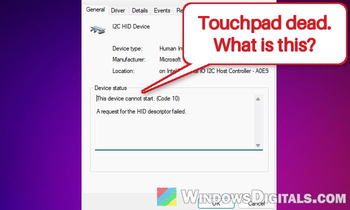I2C HID Device Not Working (Code 10), Touchpad Dead on Windows 11