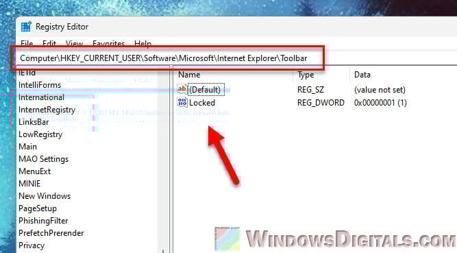 IE Locked registry key Windows 11