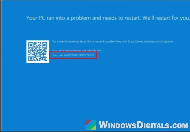 INACCESSIBLE_BOOT_DEVICE stop code blue screen