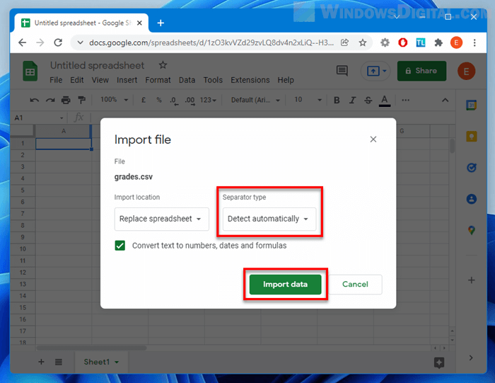 Import CSV file Google Sheets