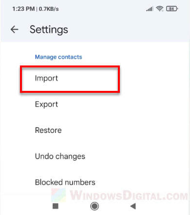 Import VCF to Android