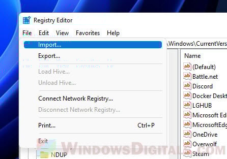 Import registry file