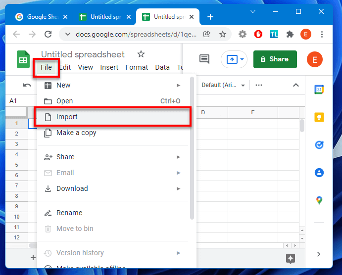 Import spreadsheet file Google Sheets