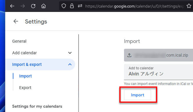 Import to default Google Calendar