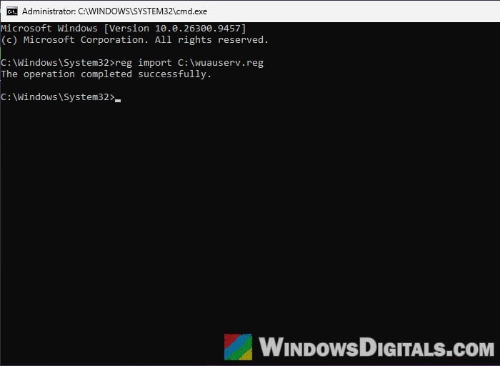 Import wuauserv registry key reg import Windows 11